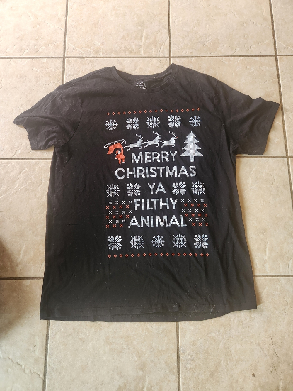 Merry Christmas Ya Filthy Animal Graphic Tee - Black
